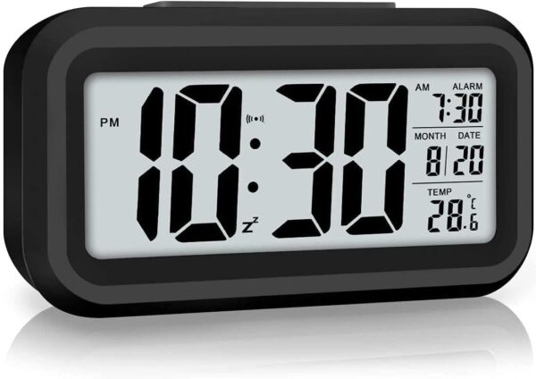 Alarm clock, digital clock, table clock for Students, watch timer for study, Home, Office, Bedroom, kitchen, loud desk alarm clocks for heavy sleepers with Automatic Sensor, Time, Date & Temperature