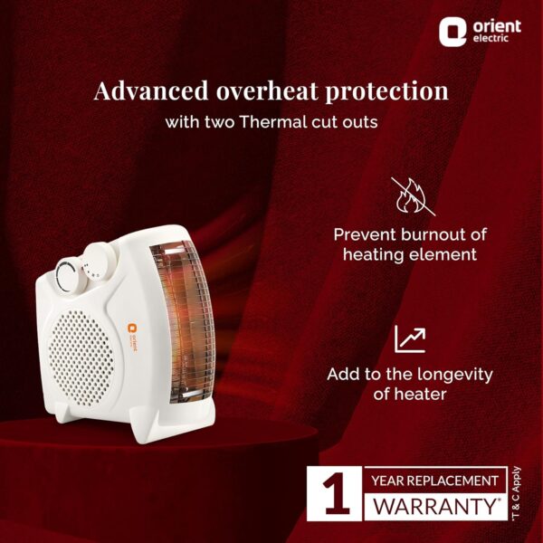 Orient Electric Areva Portable Room Heater | 2000W | Two Heating Modes | Advanced Overheat Protection - Image 2