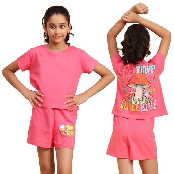 Girls 100% Cotton Half Sleeves Coord set with Shorts/Day wear Set/Nightwear Set - Image 5