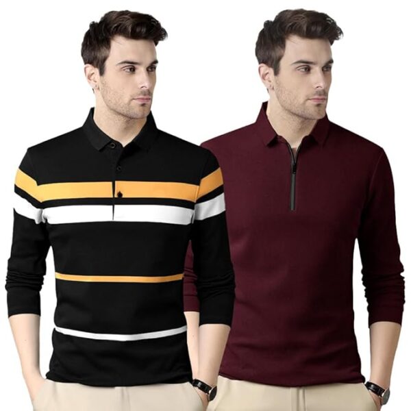 Noble Monk Men's Regular Fit Polo T Shirt |Full Sleeves |Collar Tshirts | Casual T-Shirt for Men - Image 3