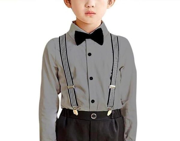 Boy's Cotton Blend Solid Full Sleeves Shirt and Plain Pant with Suspenders And Bow Tie For Kids | Shirt and Pant Set for Boys - Image 4
