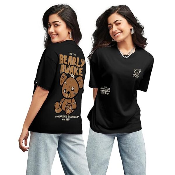 Bewakoof Women's 100% Cotton Graphic Print Oversized Fit Round Neck T-Shirt