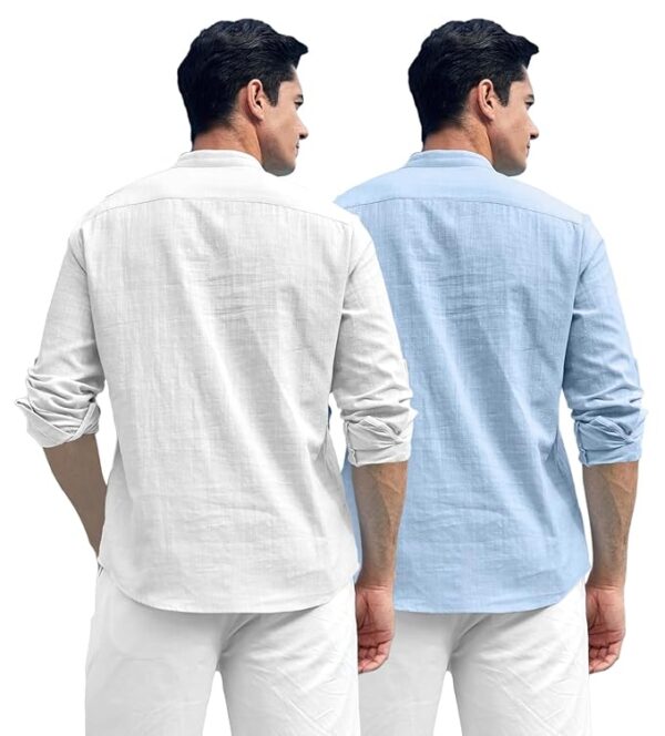 Zombom Combo of Men's Solid Cotton Blend Full Sleeve Straight Kurta Shirt (Pack of 2) - Image 2