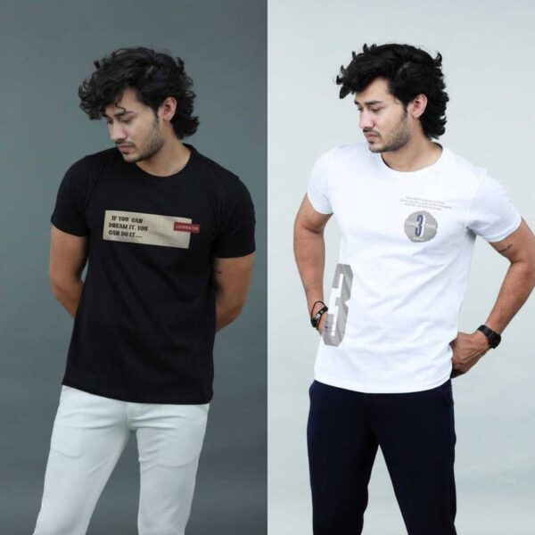 MAYUR CLOTHING  Pack of 2 Men Graphic Print Round Neck Cotton Blend Black T-Shirt