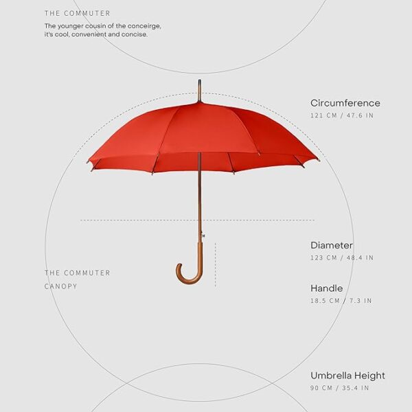Pangolin The Commuter, Wooden J Handle - Medium Size Umbrella 46", Waterproof, Windproof, UV Protection, Automatic Open, Stylish, Durable, All-Weather Umbrella for Sun and Rain Protection