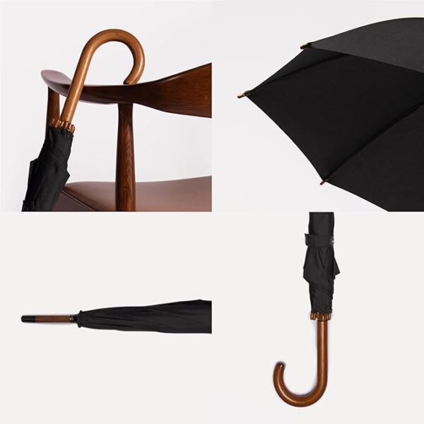 Pangolin The Commuter, Wooden J Handle - Medium Size Umbrella 46", Waterproof, Windproof, UV Protection, Automatic Open, Stylish, Durable, All-Weather Umbrella for Sun and Rain Protection - Image 3