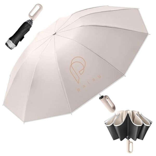 PALAY® Large Umbrella for Men Women with Reflective Strap, Automatic Open/Close Windproof Travel Folding Umbrella, Reinforced 10 Dual Ribs, 99% UV Protection Umbrella with Carabiner Handle Design - Image 2