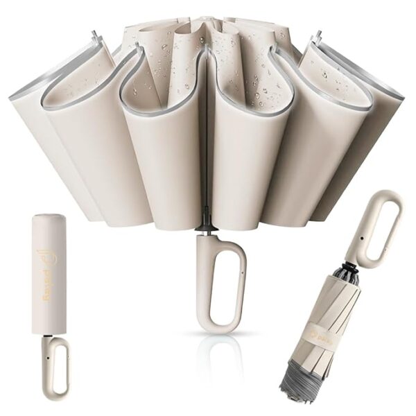PALAY® Large Umbrella for Men Women with Reflective Strap, Automatic Open/Close Windproof Travel Folding Umbrella, Reinforced 10 Dual Ribs, 99% UV Protection Umbrella with Carabiner Handle Design - Image 3