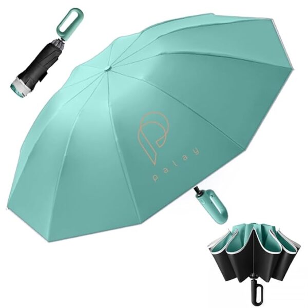 PALAY® Large Umbrella for Men Women with Reflective Strap, Automatic Open/Close Windproof Travel Folding Umbrella, Reinforced 10 Dual Ribs, 99% UV Protection Umbrella with Carabiner Handle Design - Image 5