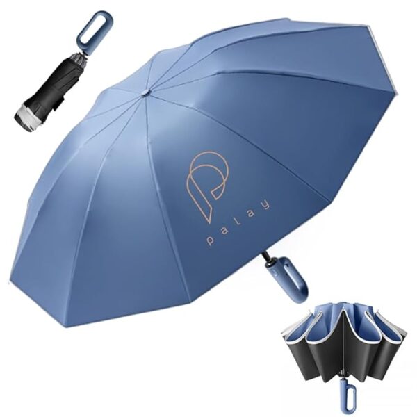 PALAY® Large Umbrella for Men Women with Reflective Strap, Automatic Open/Close Windproof Travel Folding Umbrella, Reinforced 10 Dual Ribs, 99% UV Protection Umbrella with Carabiner Handle Design - Image 4